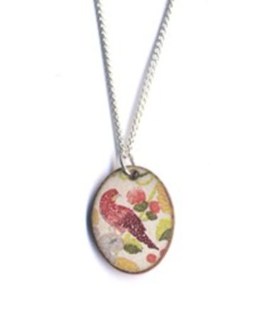 Stockwell Ceramics Pendant {Oval Pink Bird}