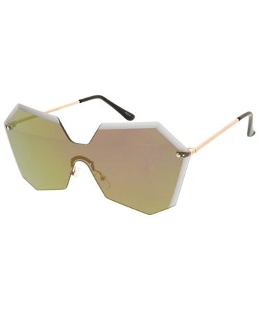4682RV Women’s Large Geometric Diamond Cut Shield w/ Color Mirror Lens