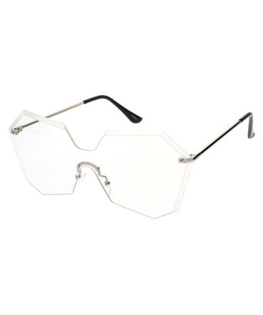 4684CLR Women’s Large Geometric Diamond Cut Shield w/ Clear Lens