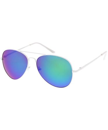 3481WHT/RV Unisex Metal Standard Aviator White Frame w/ Color Mirror Lens