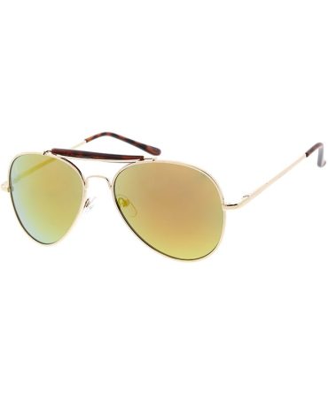 3580GLD/RV Unisex Metal Standard Aviator Brow Bar Gold Frame w/ Color Mirror Lens