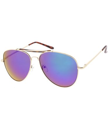 3581GLD/RV Unisex Metal Large Aviator Brow Bar Gold Frame w/ Color Mirror Lens