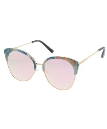 4502RV Women’s Combo Large Brow Line Designer Marble Print Frame w/ Color Mirror Lens