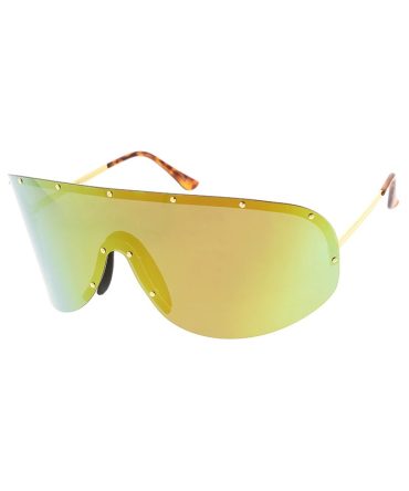 4687RV Unisex Metal Oversized Studded Shield w/ Color Mirror Lens