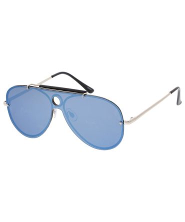 4715RV Unisex Metal Standard Rimless Shield Aviator w/ Color Mirror Lens