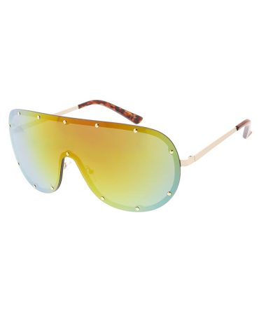 4724RV Unisex Metal Large Studded Rimless Shield w/ Color Mirror Lens
