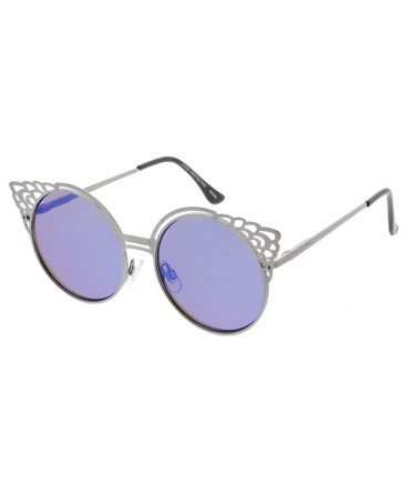 4798RV Women’s Metal Large Winged Round Cat Eye Frame w/ Color Mirror Lens