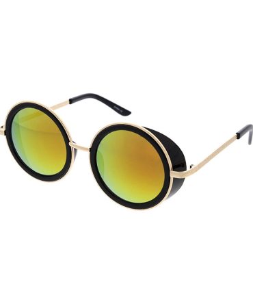 6243RV Unisex Combo Large Round Side Shield Steampunk Frame w/ Color Mirror Lens