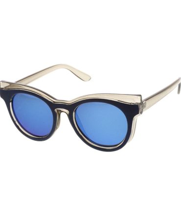 7195RV Women’s Plastic Medium Double Layered Wing Tip Cat Eye Frame w/ Color Mirror Lens
