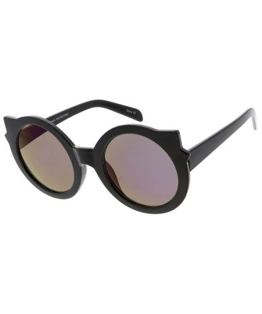 7250RV Women’s Plastic Large Round Cat Ears Frame w/ Color Mirror Lens