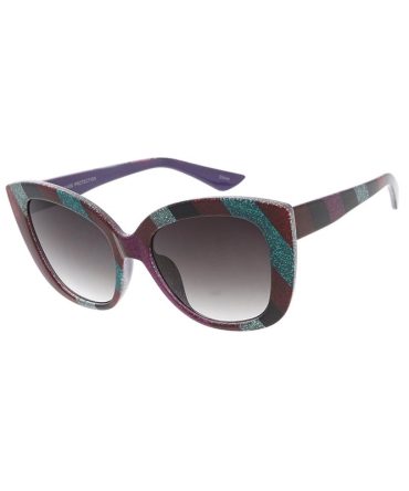 7783GLT Women’s Plastic Large Striped Glitter Cat Eye Frame