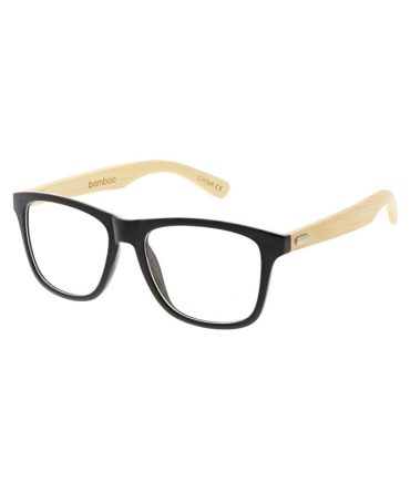 WD004/CLR Unisex Plastic Medium Square Frame w/ Bamboo Temples and Clear Lens