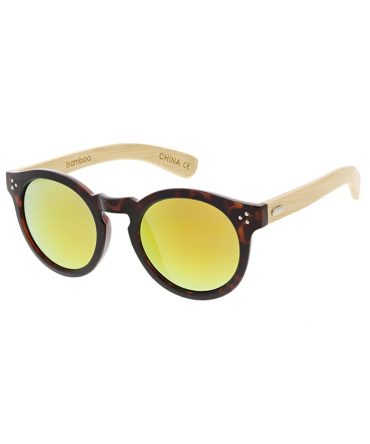WD006/RV Unisex Plastic Large Round Hipster Frame w/ Bamboo Temples and Color Mirror Lens