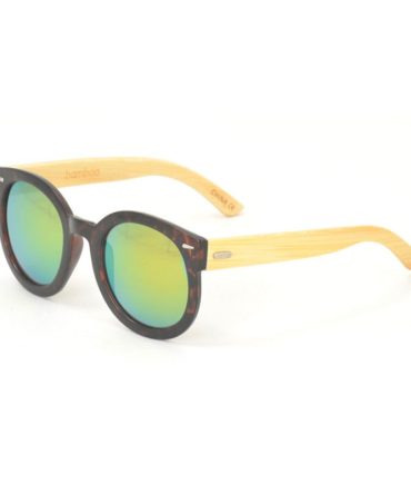 WD010/RV Women’s Plastic Large Round Frame Bamboo Temples w/ Color Mirror Lens
