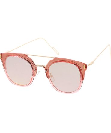 6857REV Unisex Plastic Medium Double Bridge Hipster Crystal Color Frame w/ Spectrum Color Mirror Lens