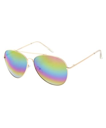 3556RV/MH Unisex Metal Large Aviator Spring Temples w/ Rainbow Mirror Lens