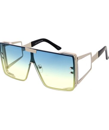 5026COL Unisex Metal Large Rectangular Rimless Shield w/ Wide Temples and Two Tone Lens