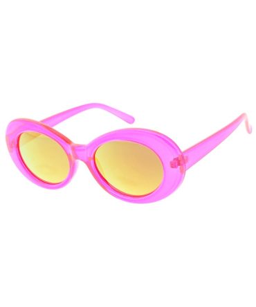 7788NEO/RV Unisex Plastic ’90s Retro Round Oval Crystal Neon Frame Clout Goggles w/ Color Mirror Lens