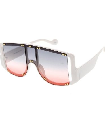 80037COL Women’s Plastic Large Rectangular Studded Shield Frame w/ Dropped Temple and Two Tone Lens
