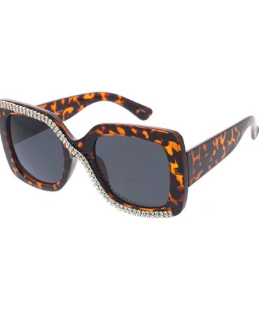 80129RH Women’s Plastic Oversized Designer Inspired Square Frame w/ Rhinestone Adornment