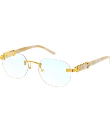 5120REV Unisex Metal Small Rimless Oval Frame w/ Woodgrain Print Temples and Color Spectrum Lens