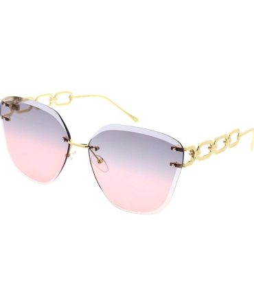 5183 Women’s Metal Large Cat Eye Chain Rimless Frame w/ Diamond Cut Lens