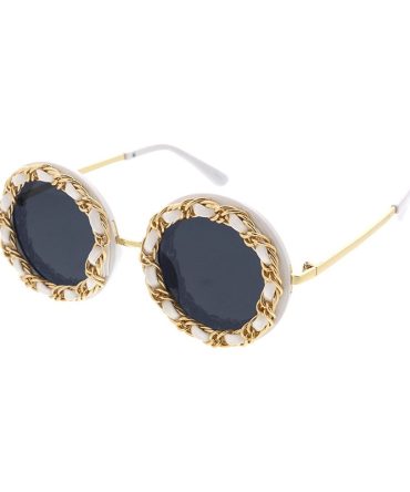 80340 Women’s Plastic Medium Round Frame w/ Faux Leather Braided Chain
