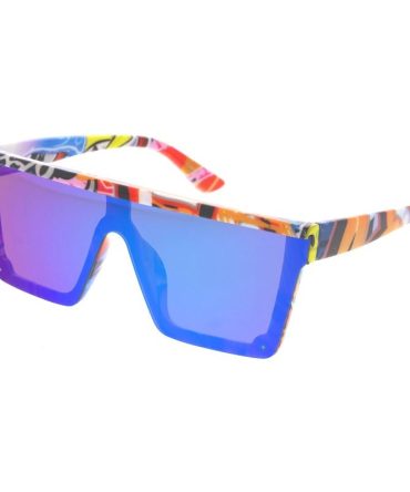 80415 Unisex Plastic Large Flat Top Rimless Shield Multi-Colored Printed Frame