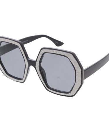 80449 Women’s Plastic Large Chunky Hexagonal Vintage Inspired Frame W/ Glitter Border