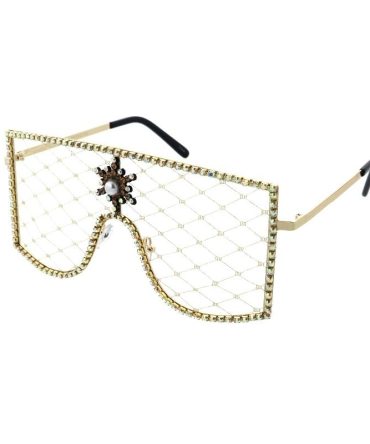 5241 Novelty Women’s Metal Large Rectangular Studded Shield Frame w/ Fishnet Lens