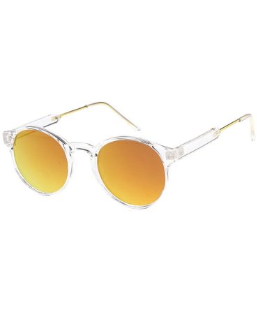 6906CRY/RV Unisex Plastic Round Hipster Small Crystal Clear Frame w/ Color Mirror Lens