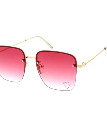 5313RH Women’s Metal Large Y2K Inspired Square Rimless Frame w/ Rhinestone Heart Accent