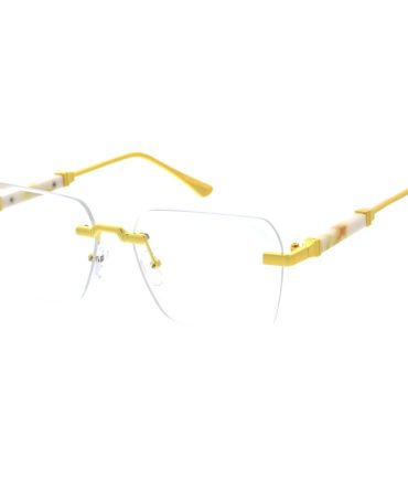 5332CLR Unisex Metal Large Vintage Inspired Rectangular Rimless Frame w/  Diamond Cut Clear Lens