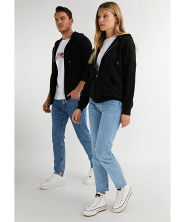 Embroidery Logo Zip Hoodie Black