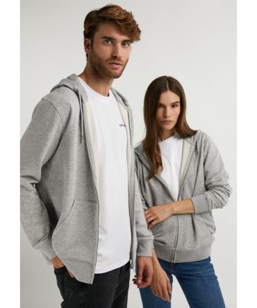 Embroidery  Logo Zip Hoodie Grey