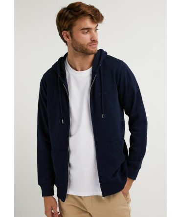 Embroidery Logo Zip Hoodie Navy