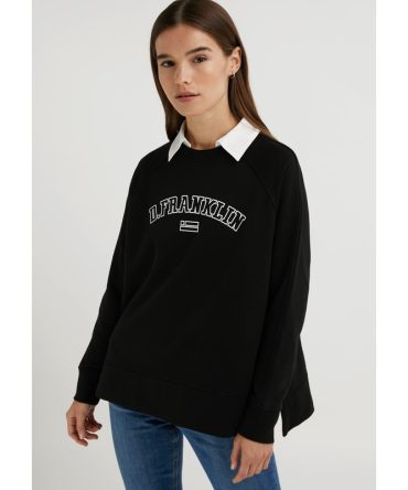 Varsity Oversized Crew Neck Sweatshirt Black / White