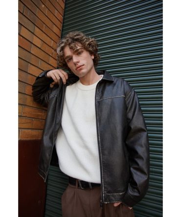 Common Need Pilot PU Leather Jacket Black