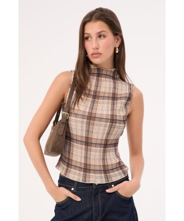 Lioness Ford Top Tan Plaid