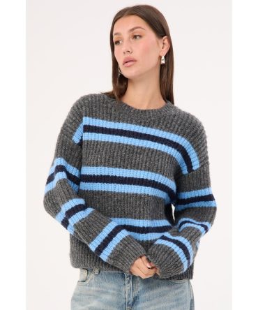 Luck & Trouble Bentley Stripe Knit Jumper Charcoal