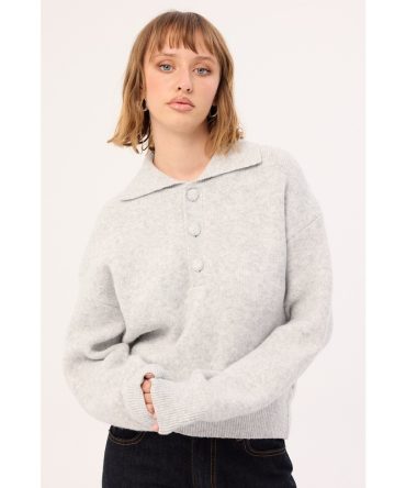 Luck & Trouble Orla Button Collar Knit Jumper Grey
