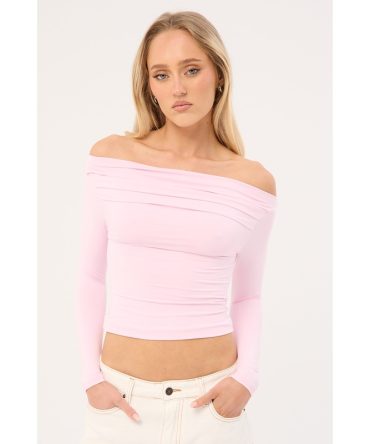 Luck & Trouble Raquel Ruched Long Sleeve Top Pink