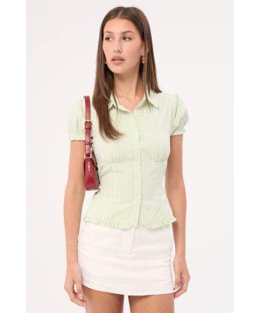 Luck & Trouble Romie Short Sleeve Blouse Mint Stripe