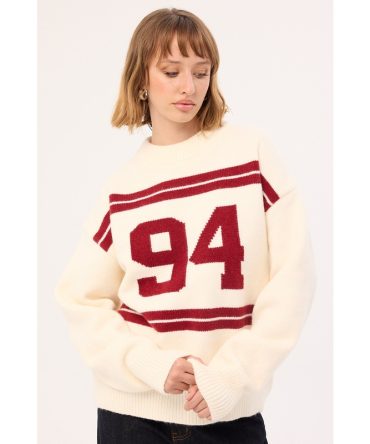 Luck & Trouble Sports Intarsia Knit Jumper Cream