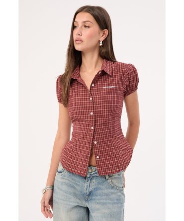 Neovision Nova Button Up Blouse Burgundy Check