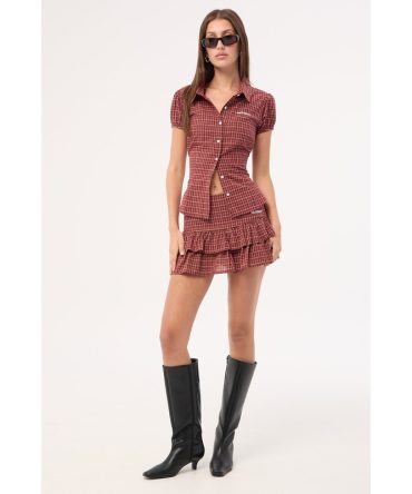 Neovision Nova Double Pleat Skort Burgundy Check