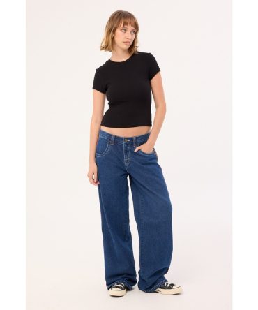 Rusty Flip Mommy Low Rise Wide Leg Denim Jean Deep Sea Blue