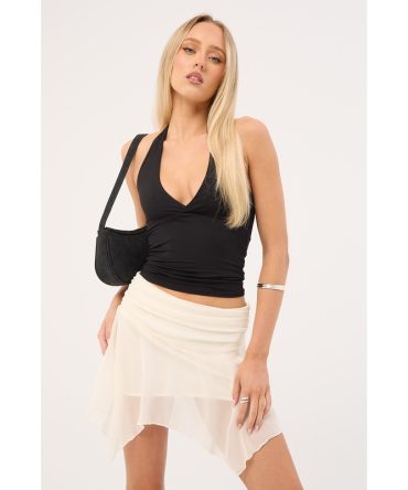 Luck & Trouble Katia Ruched Asymmetrical Mini Skirt Cream