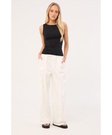 Luck & Trouble Maisy Mid Rise Cargo Pant White