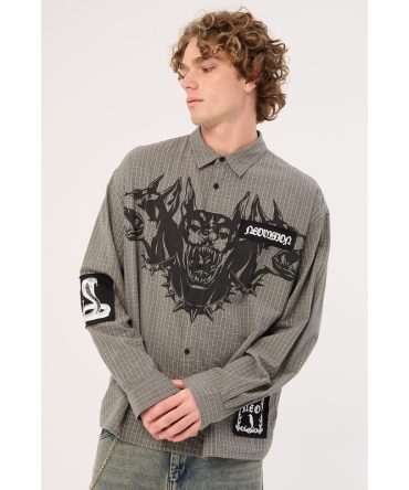 Neovision Marked Oversized Long Sleeve Shirt Khaki/Black/White